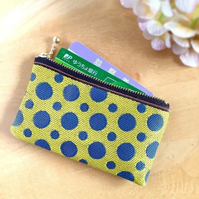 【レモンソーダ②】 畳縁 ぺたんこ ミニポーチ カードケース 小銭入れ 水玉 ドット