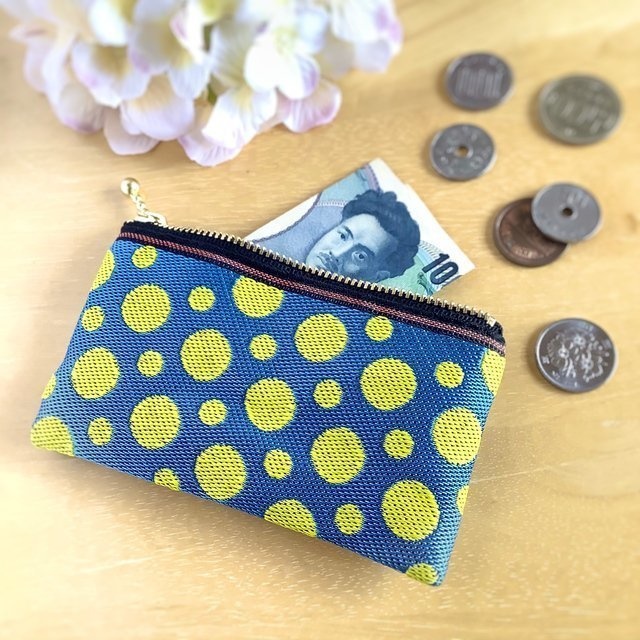 【レモンソーダ②】 畳縁 ぺたんこ ミニポーチ カードケース 小銭入れ 水玉 ドット