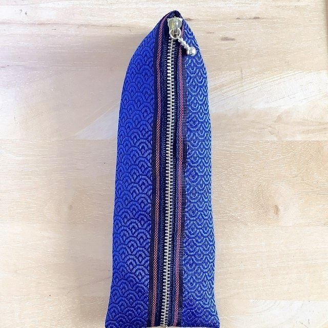 【青海波】畳縁 テトラ型 ペンケース 波 ブルー