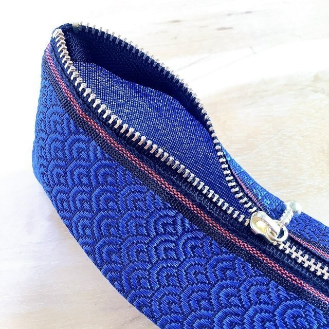 【青海波】畳縁 テトラ型 ペンケース 波 ブルー