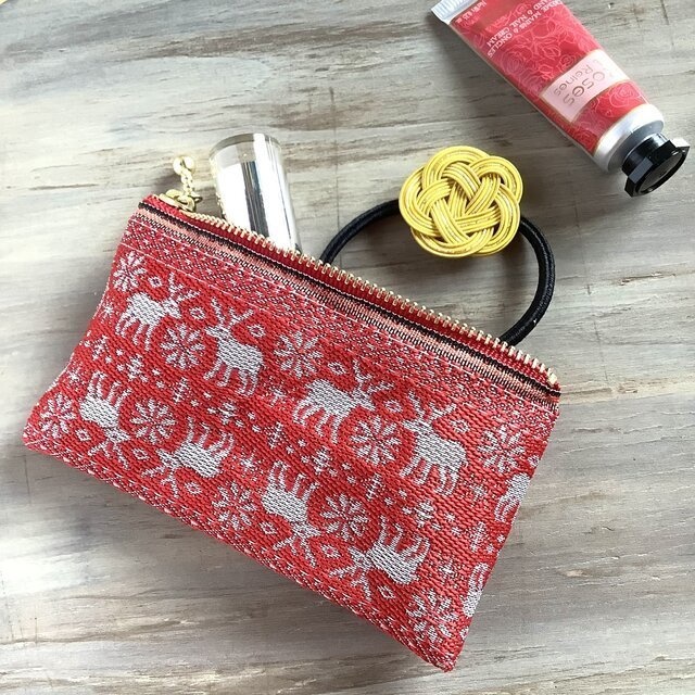 【ノルディック】畳縁 テトラ型 ペンケース 赤 トナカイ 北欧