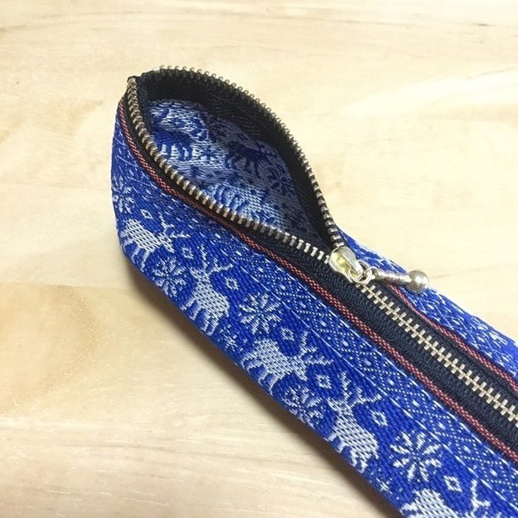 【ノルディック】畳縁 テトラ型 ペンケース 青 トナカイ 北欧