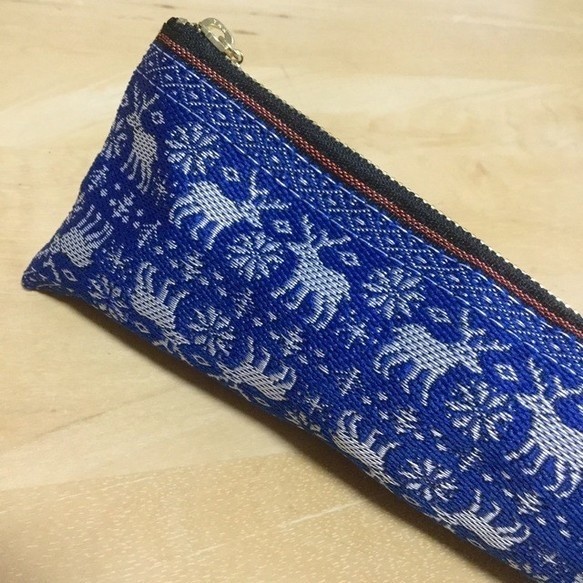 【ノルディック】畳縁 テトラ型 ペンケース 青 トナカイ 北欧