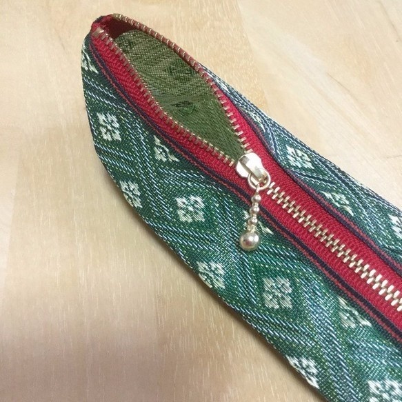 【花菱柄】畳縁 テトラ型 ペンケース 和風 緑