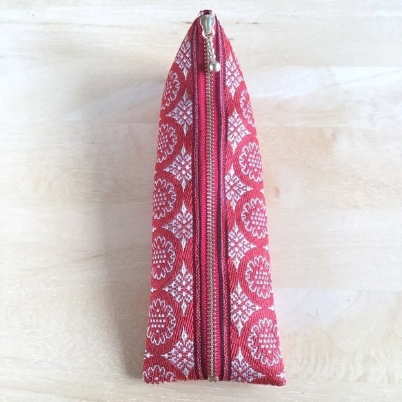 【和柄】畳縁 テトラ型 ペンケース 和風 赤 着物柄