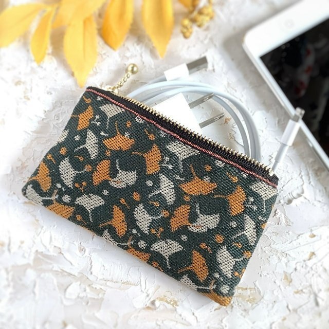 【銀杏】畳縁 ぺたんこ ミニポーチ シックカラー カードケース 小銭入れ イチョウ