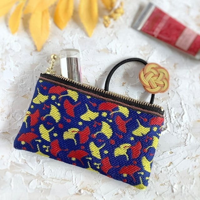 【銀杏】畳縁 ぺたんこ ミニポーチ シックカラー カードケース 小銭入れ イチョウ