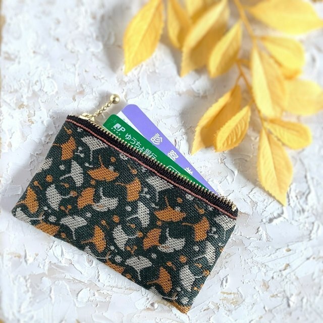 【銀杏】畳縁 ぺたんこ ミニポーチ シックカラー カードケース 小銭入れ イチョウ