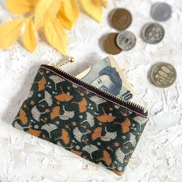 【銀杏】畳縁 ぺたんこ ミニポーチ シックカラー カードケース 小銭入れ イチョウ
