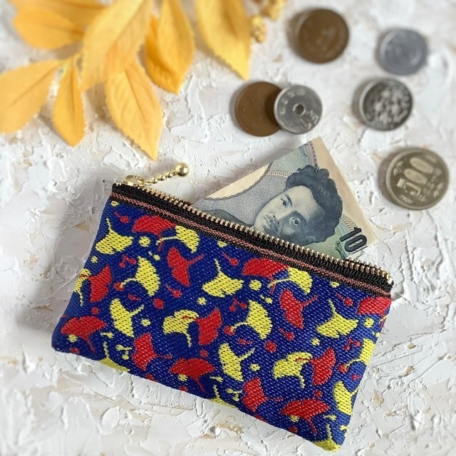 【銀杏】畳縁 ぺたんこ ミニポーチ ブライトカラー カードケース 小銭入れ イチョウ