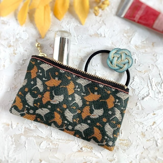 【銀杏】畳縁 ぺたんこ ミニポーチ ブライトカラー カードケース 小銭入れ イチョウ