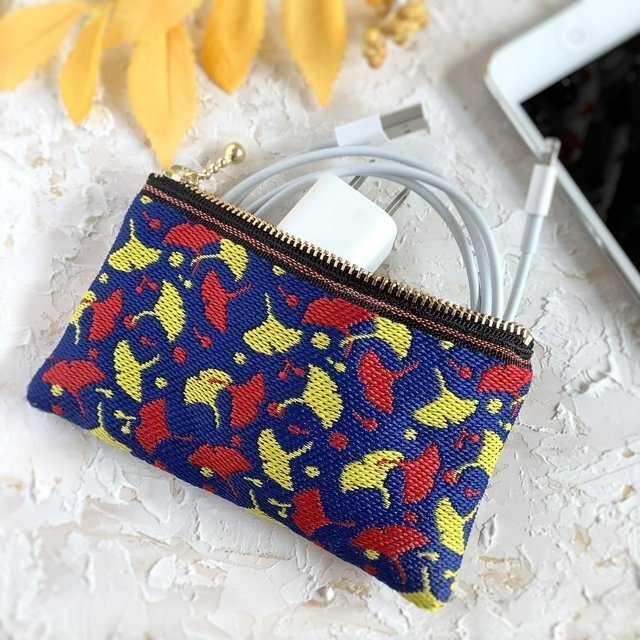 【銀杏】畳縁 ぺたんこ ミニポーチ ブライトカラー カードケース 小銭入れ イチョウ