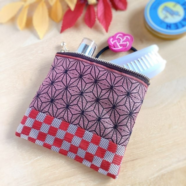 鬼滅の刃 禰󠄀豆子イメージカラー 畳縁 ポーチ サニタリーケース 市松 麻の葉