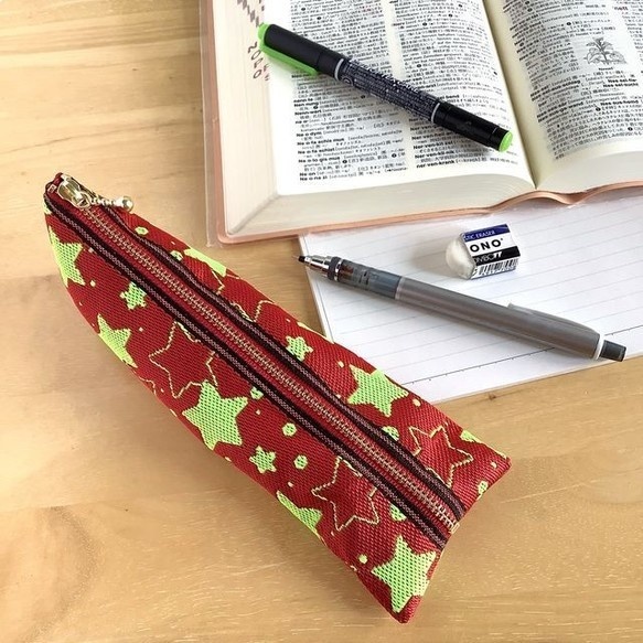 【きらきら星】畳縁 ポーチ サニタリーケース 赤 ネオンカラー