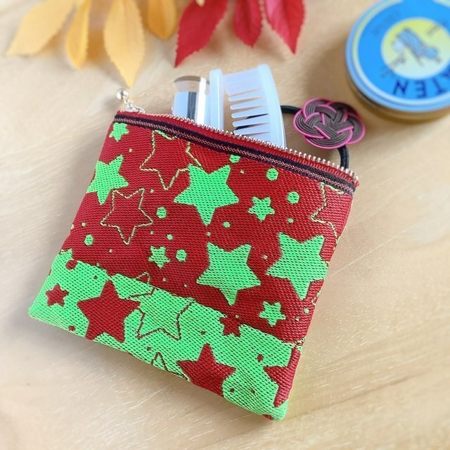 【きらきら星】畳縁 ポーチ サニタリーケース 赤 ネオンカラー