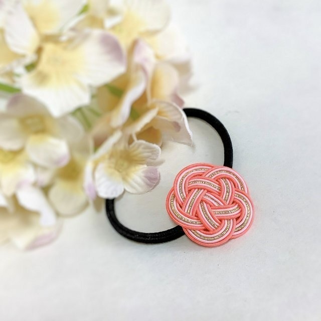水引製 【カランコエ】 お花 ヘアゴム コーラルピンク サーモンピンク