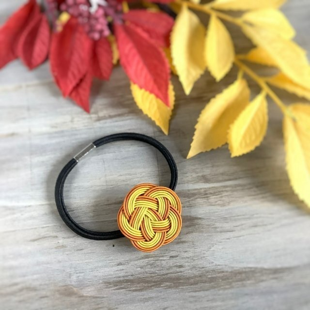 水引製 【黄落】 お花 ヘアゴム マスタード からし色 秋