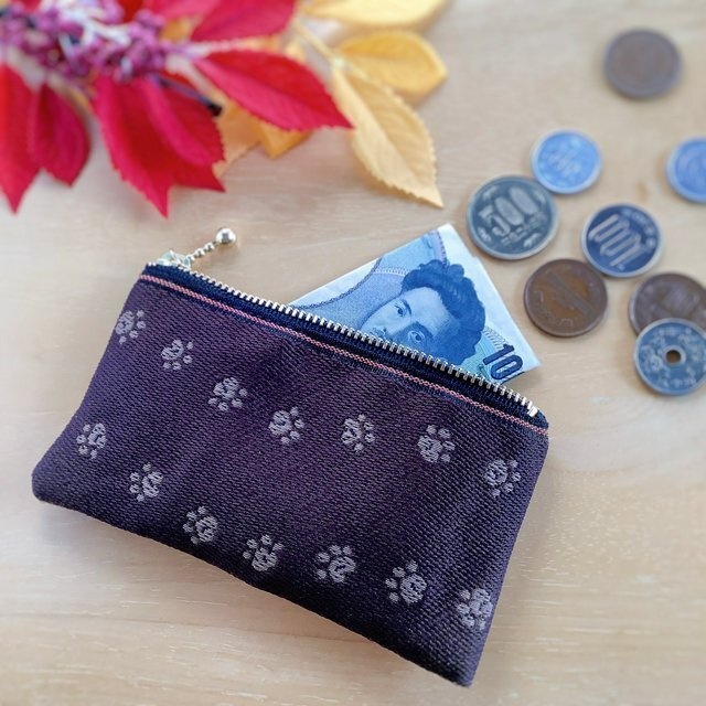 【足あと】畳縁 テトラ型 ペンケース コーヒー色 肉球 猫 犬