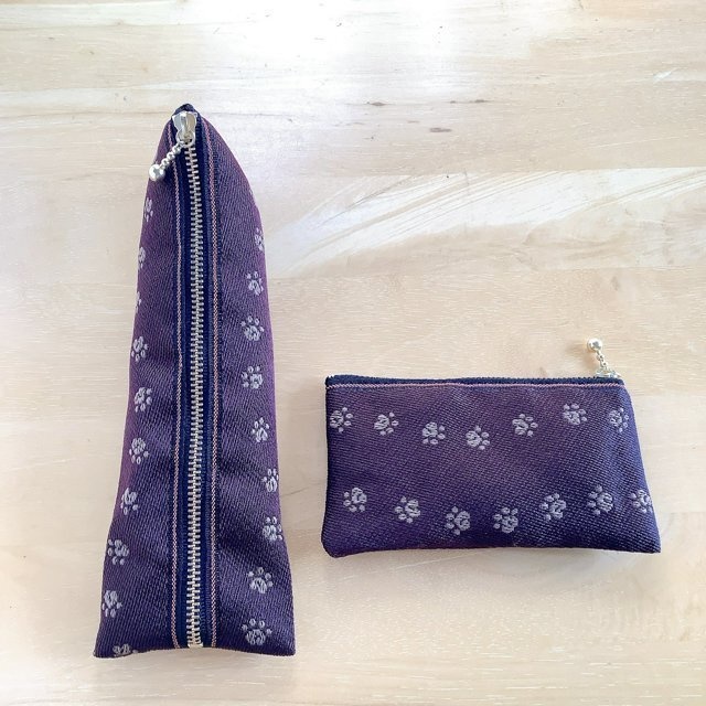 【足あと】畳縁 テトラ型 ペンケース コーヒー色 肉球 猫 犬