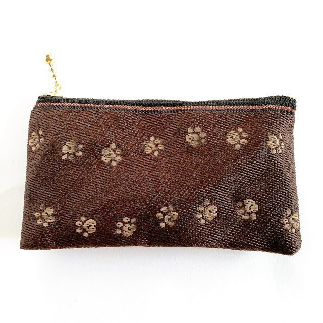 【足あと】畳縁 ぺたんこ ミニポーチ 小銭入れ カードケース コーヒー色 犬 猫