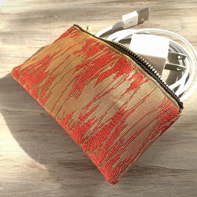 【炎】畳縁 テトラ型 ペンケース 夕焼け 金 オレンジ