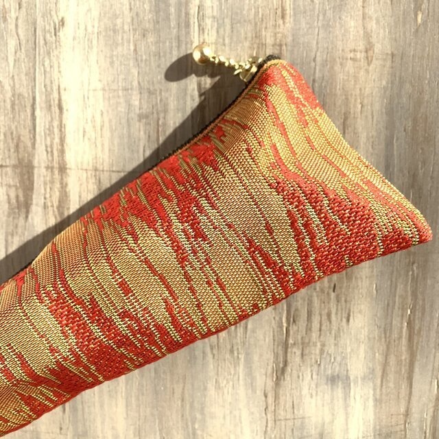 【炎】畳縁 テトラ型 ペンケース 夕焼け 金 オレンジ