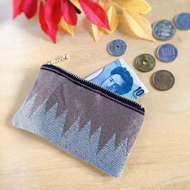 【猪】畳縁 ぺたんこ ミニポーチ カードケース 小銭入れ グレー 茶 ギザギザ