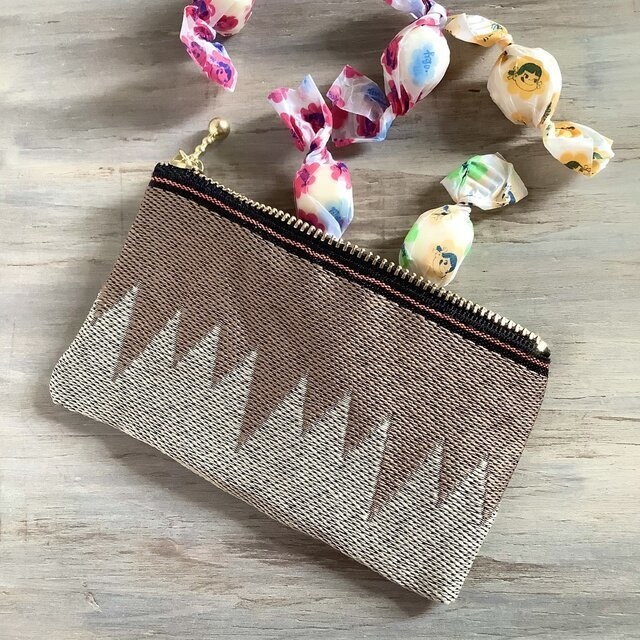 【猪】畳縁 ぺたんこ ミニポーチ カードケース 小銭入れ グレー 茶 ギザギザ