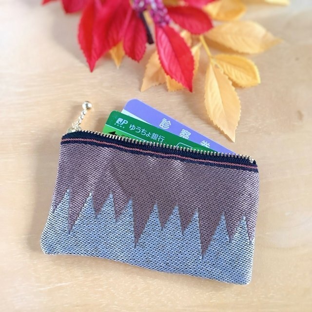 【猪】畳縁 ぺたんこ ミニポーチ カードケース 小銭入れ グレー 茶 ギザギザ