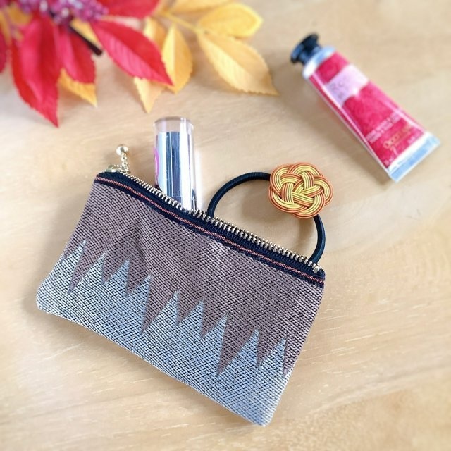 【猪】畳縁 ぺたんこ ミニポーチ カードケース 小銭入れ グレー 茶 ギザギザ