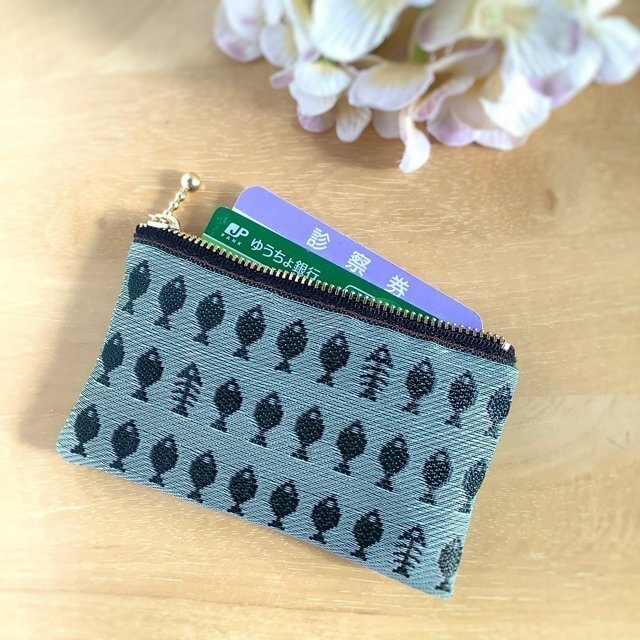 【お魚】畳縁 ぺたんこ ミニポーチ カードケース 小銭入れ さかな 緑