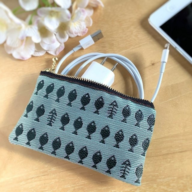 【お魚】畳縁 ぺたんこ ミニポーチ カードケース 小銭入れ さかな 緑