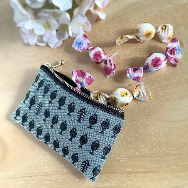 【お魚】畳縁 ぺたんこ ミニポーチ カードケース 小銭入れ さかな 緑