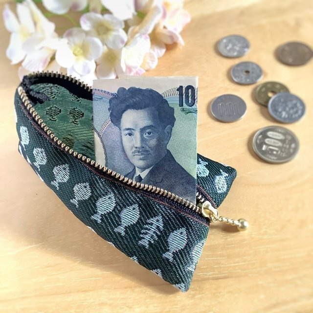 【お魚】畳縁 テトラ型 ミニポーチ 小銭入れ さかな 緑