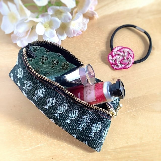 【お魚】畳縁 テトラ型 ミニポーチ 小銭入れ さかな 緑