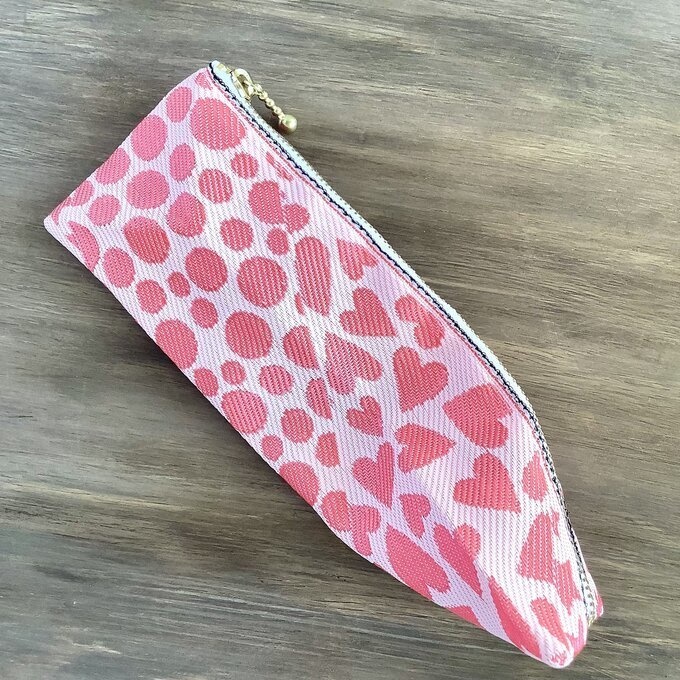 【うきうき♡キラキラ★】 畳縁 テトラ型 ペンケース ピンク ハート 星 ドット