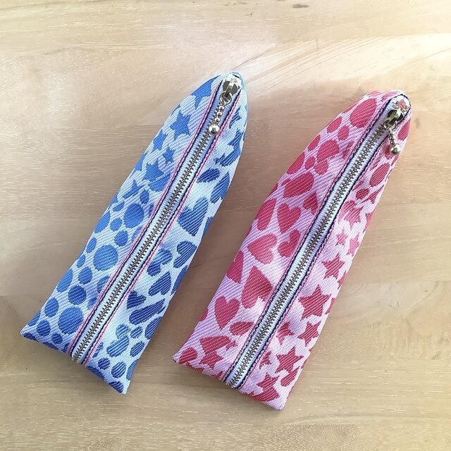 【うきうき♡キラキラ★】 畳縁 テトラ型 ペンケース ピンク ハート 星 ドット