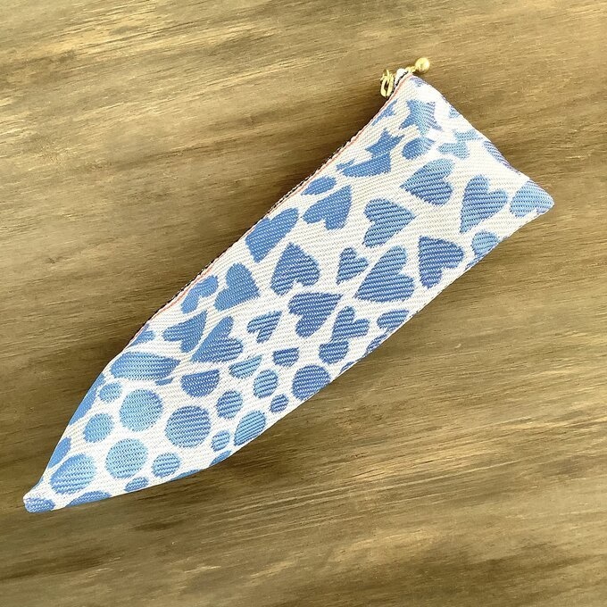 【うきうき♡キラキラ★】畳縁 テトラ型 ペンケース ブルー ハート 星 ドット