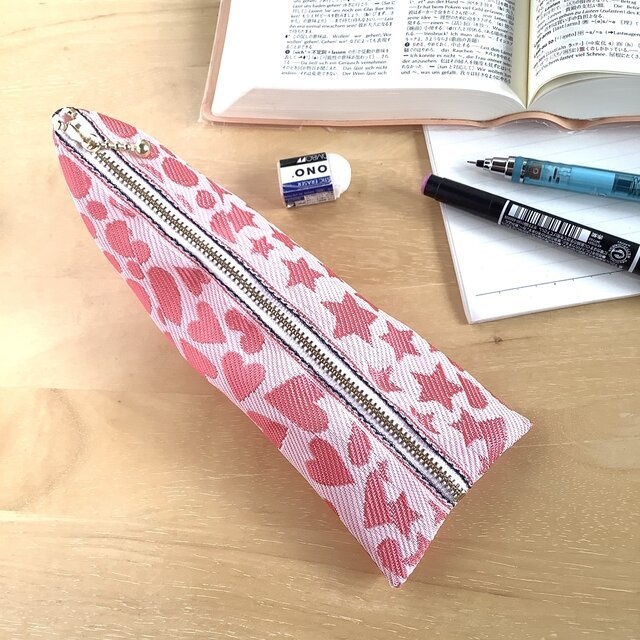 【うきうき♡キラキラ★】畳縁 テトラ型 ペンケース ブルー ハート 星 ドット