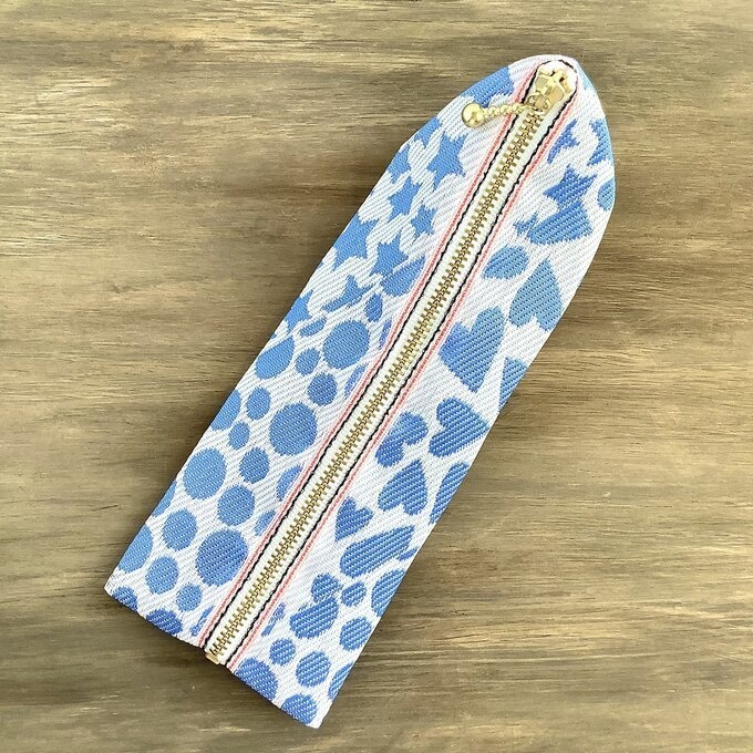 【うきうき♡キラキラ★】畳縁 テトラ型 ペンケース ブルー ハート 星 ドット