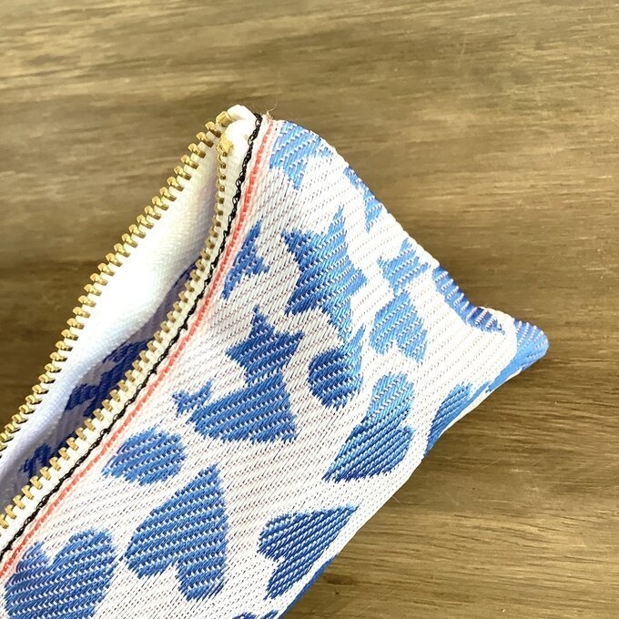 【うきうき♡キラキラ★】畳縁 テトラ型 ペンケース ブルー ハート 星 ドット