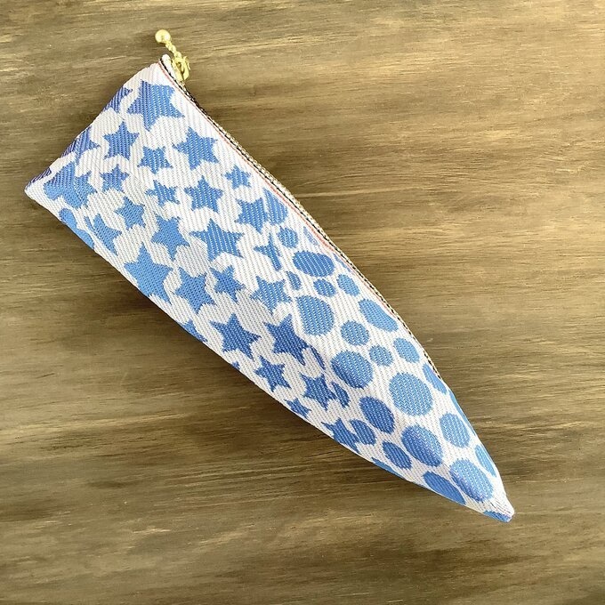 【うきうき♡キラキラ★】畳縁 テトラ型 ペンケース ブルー ハート 星 ドット