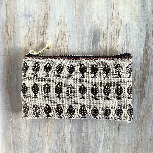 【お魚】畳縁 ぺたんこ ミニポーチ カードケース 小銭入れ さかな 朽葉色