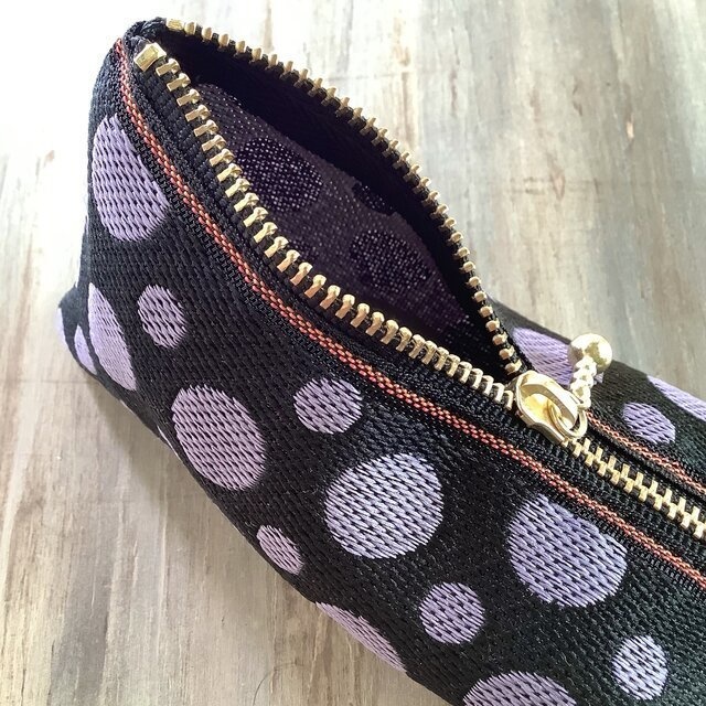 【Midnight】畳縁 テトラ型 ペンケース 黒 紫 ドット 水玉 ハロウィン