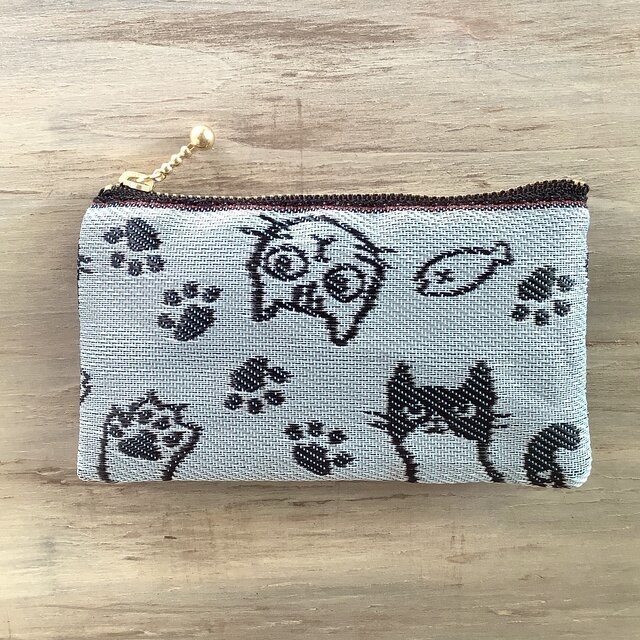 【猫 顔柄】畳縁 ぺたんこ カードケース ミニポーチ 空 水色 小銭入れ