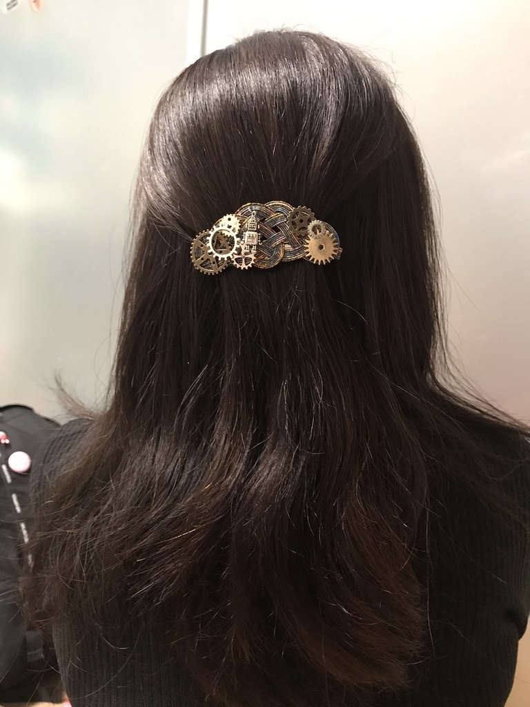 水引製【メカロボ】バレッタ ヘアクリップ スチームパンク 歯車 ゴールド