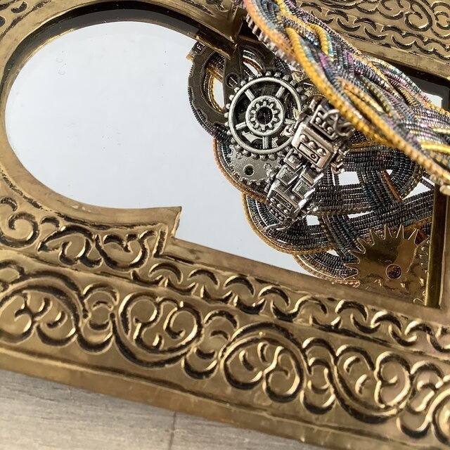 水引製【メカロボ】バレッタ ヘアクリップ スチームパンク 歯車 ゴールド