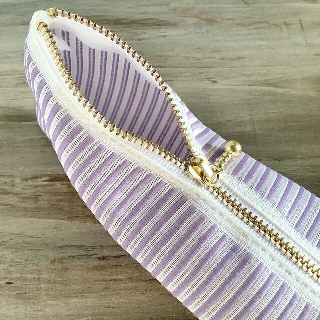 【ラベンダー畑】畳縁 テトラ型 ペンケース 紫 ボーダー しましま