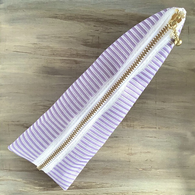 【ラベンダー畑】畳縁 テトラ型 ペンケース 紫 ボーダー しましま