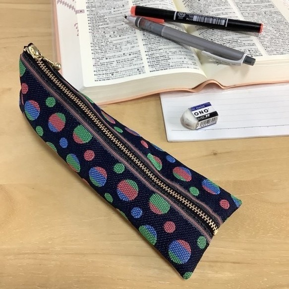 【カラフル水玉柄】畳縁 テトラ型 ペンケース 和風 ドット